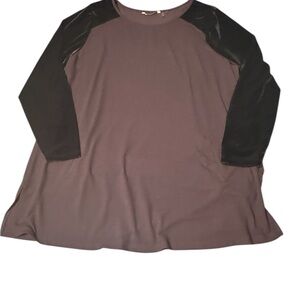 Soft Surroundings Chocolate Brown Tunic with Front Pockets and Velvet Sleeves 3X